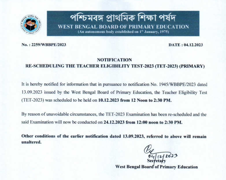 Primary TET New Date Change